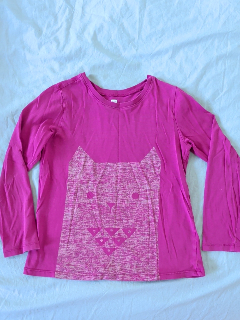 Tea Collection Girls Pink Long-Sleeve Cat Graphic Tee, Size 7.